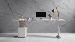 electric standing desks with marble look