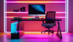electric standing desks with rgb setups
