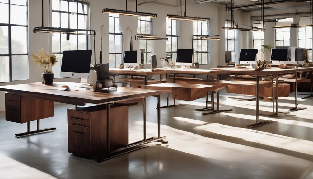 electric standing desks with walnut tops