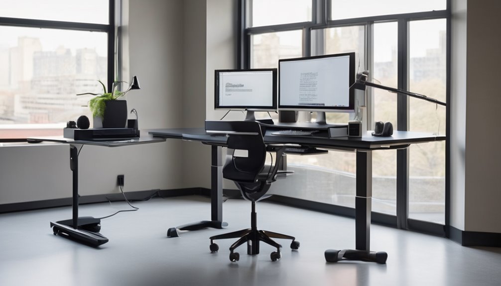 space saving narrow desk stability and cable management