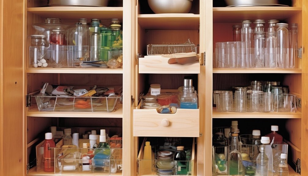 tray enabled organized cabinet solutions